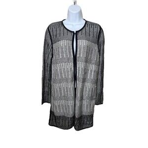 Vintage Carlisle Jacket Sz M Career Classic Woven Black cream Leather Trim Linen